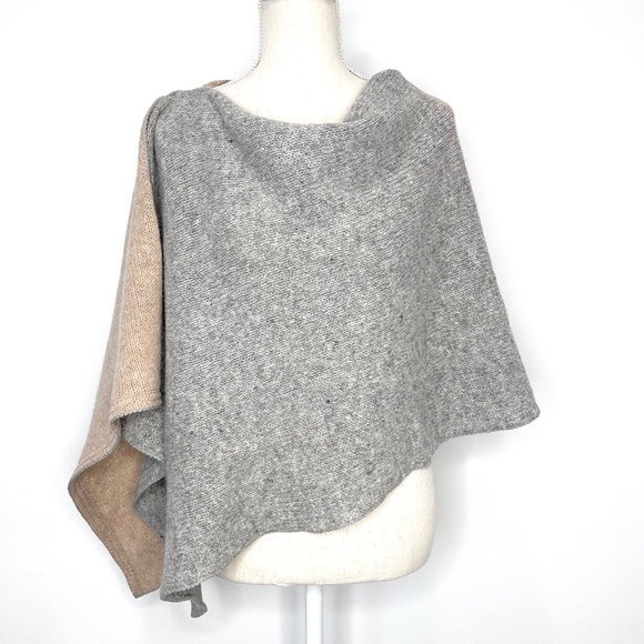 Raisa Antonia Gray Tan 100% Wool Poncho Shoulder Wrap